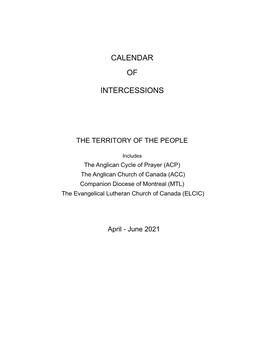 Calendar of Intercessions