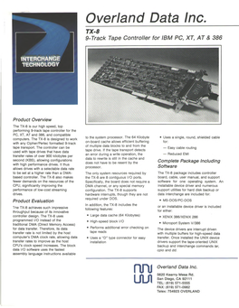 Overland Data Inc. TX-8 9-Track Tape Controller for IBM PC, XT, at & 386