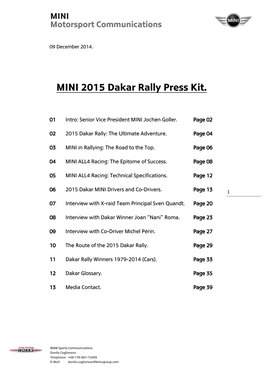 MINI 2015 Dakar Rally Press Kit