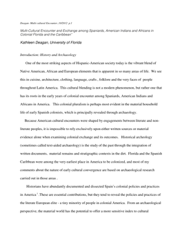 Multi-Cultural Encounter and Exchange Among Spaniards, American Indians and Africans in Colonial Florida and the Caribbean”