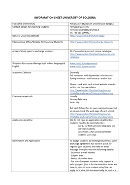 Information Sheet University of Bologna