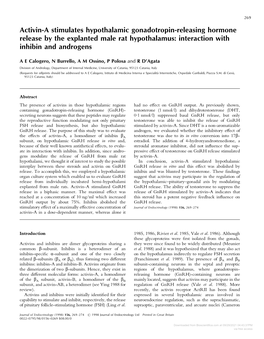 Activin-A Stimulates Hypothalamic Gonadotropin-Releasing Hormone Release by the Explanted Male Rat Hypothalamus: Interaction with Inhibin and Androgens