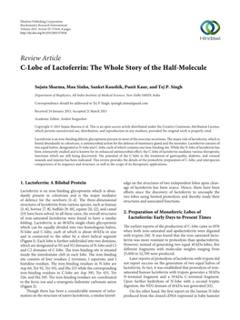 Review Article C-Lobe of Lactoferrin: the Whole Story of the Half-Molecule