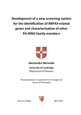 Development of a New Screening System for the Identification of RNF43-Related Genes and Characterisation of Other PA-RING Family Members