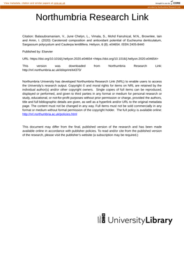 Carotenoid Composition and Antioxidant Potential of Eucheuma Denticulatum, Sargassum Polycystum and Caulerpa Lentillifera