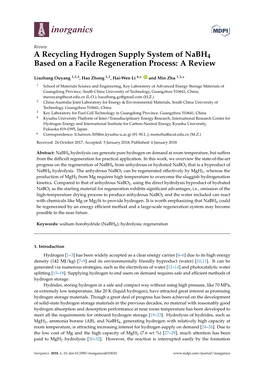 A Recycling Hydrogen Supply System of Nabh4 Based on a Facile Regeneration Process: a Review