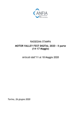 RASSEGNA STAMPA MOTOR VALLEY FEST DIGITAL 2020 – II Parte (14-17 Maggio)