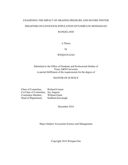 Examining the Impact of Grazing Pressure and Severe Winter