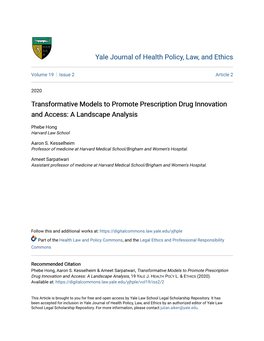 Transformative Models to Promote Prescription Drug Innovation and Access: a Landscape Analysis