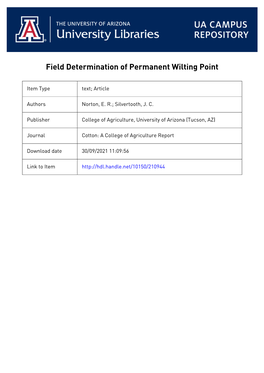 Field Determination of Permanent Wilting Point