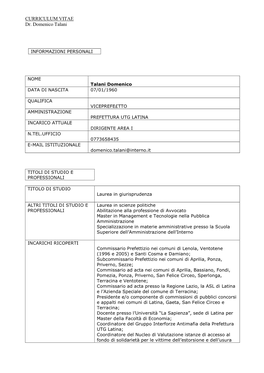 CURRICULUM VITAE Dr. Domenico Talani