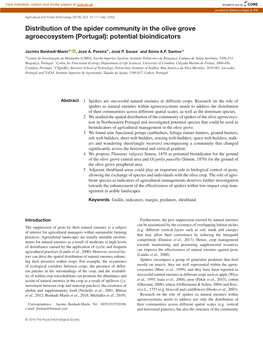 Distribution of the Spider Community in the Olive Grove Agroecosystem (Portugal): Potential Bioindicators