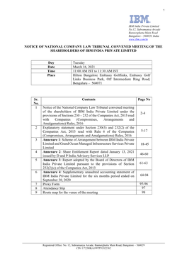 NOTICE of NATIONAL COMPANY LAW TRIBUNAL CONVENED MEETING of the SHAREHOLDERS of IBM INDIA PRIVATE LIMITED Day Tuesday Date March