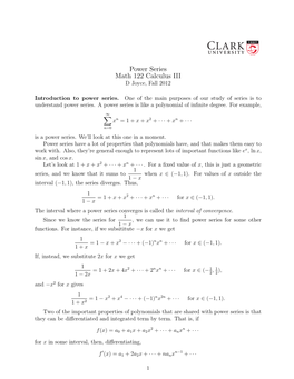 Power Series Math 122 Calculus III D Joyce, Fall 2012