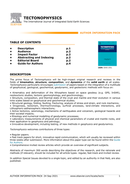 TECTONOPHYSICS the International Journal of Integrated Solid Earth Sciences