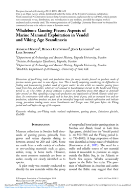 Whalebone Gaming Pieces: Aspects of Marine Mammal Exploitation in Vendel and Viking Age Scandinavia