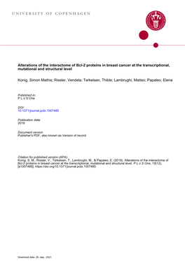 Alterations of the Interactome of Bcl-2 Proteins in Breast Cancer at the Transcriptional, Mutational and Structural Level