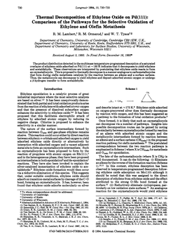 Thermal Decomposition of Ethylene Oxide on Pd( 111): Comparison of the Pathways for the Selective Oxidation of Ethylene and Olefin Metathesis R