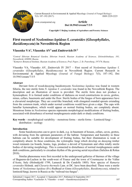 First Record of Neolentinus Lepideus F. Ceratoides (Gloeophyllales, Basidiomycota) in Novosibirsk Region