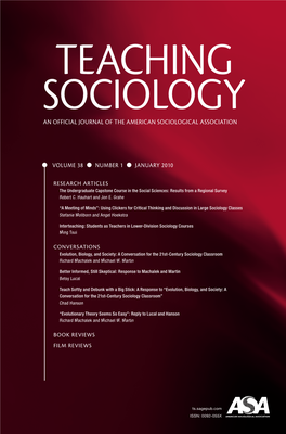 Volume 38 Number 1 January 2010 Teaching Volume 38 Number 1 January 2010 Sociology