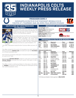 Indianapolis Colts Weekly Press Release