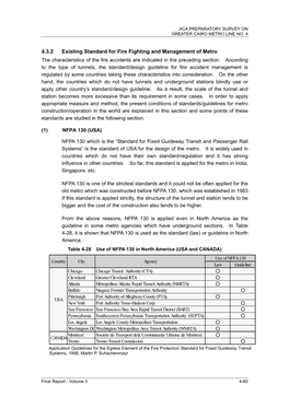 4.3.2 Existing Standard for Fire Fighting and Management of Metro the Characteristics of the Fire Accidents Are Indicated in the Preceding Section