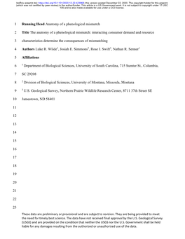 Running Head Anatomy of a Phenological Mismatch 1 Title The