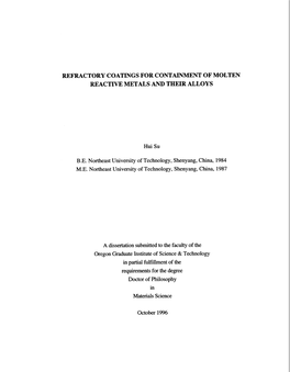 Refractory Coatings for Containment of Molten Reactive Metals and Their Alloys