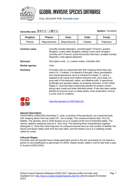 Coronilla Varia Global Invasive Species Database (GISD)