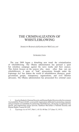 The Criminalization of Whistleblowing