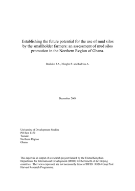 Establishing the Future Potential for the Use of Mud Silos by the Smallholder Farmers: an Assessment of Mud Silos Promotion in the Northern Region of Ghana