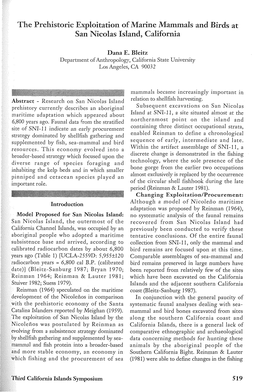 The Prehistoric Exploitation of Marine Mammals and Birds at San Nicolas Island, California