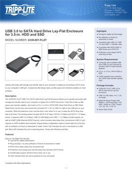 USB 3.0 to SATA Hard Drive Lay-Flat Enclosure for 3.5-In. HDD And