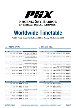 Worldwide Timetable Validity Period: Sunday, 1St September 2019 to Monday, 30Th September 2019
