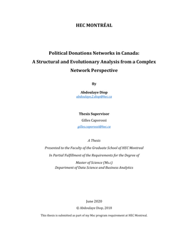 Political Donations Networks in Canada: a Structural and Evolutionary Analysis from a Complex Network Perspective