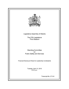 Legislative Assembly of Alberta the 27Th Legislature Third Session