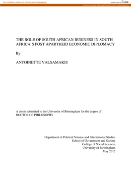 The Role of South African Business in South Africa's Post Apartheid