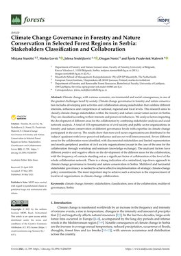 Climate Change Governance in Forestry and Nature Conservation in Selected Forest Regions in Serbia: Stakeholders Classiﬁcation and Collaboration