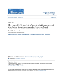 [Review Of] Die Slavischen Sprachen in Gegenwart Und Geschichte: Sprachstrukturen Und Verwandschaft