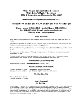 Uncle Hugo's Science Fiction Bookstore Uncle Edgar's Mystery Bookstore 2864 Chicago Avenue, Minneapolis, MN 55407