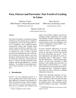 Fuss, Futexes and Furwocks: Fast Userlevel Locking in Linux