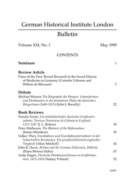 German Historical Institute London Bulletin Vol 21 (1999), No. 1