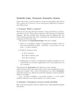 Symbolic Logic: Grammar, Semantics, Syntax