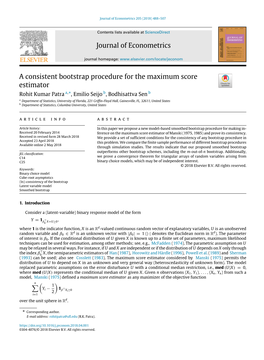 Journal of Econometrics a Consistent Bootstrap Procedure for The