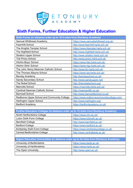 Sixth Forms, Further Education & Higher