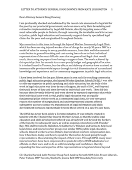 LETTER to ATTORNEY GENERAL DOUG DOWNEY from KATE LUSHINGTON CC: Charles Harnick LAO, Premier Doug Ford, Andrea Horvath NDP