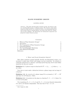 1 2. the Lattice 2 3. the Components of Plane Symmetry Groups 3 4