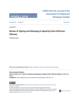 Review of Signing and Belonging in Nepal by Erika Hoffmann-Dilloway