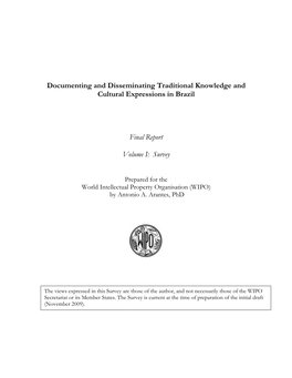 Documenting and Disseminating Traditional Knowledge and Cultural Expressions in Brazil