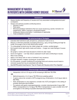 Management of Nausea in Patients with Chronic Kidney Disease